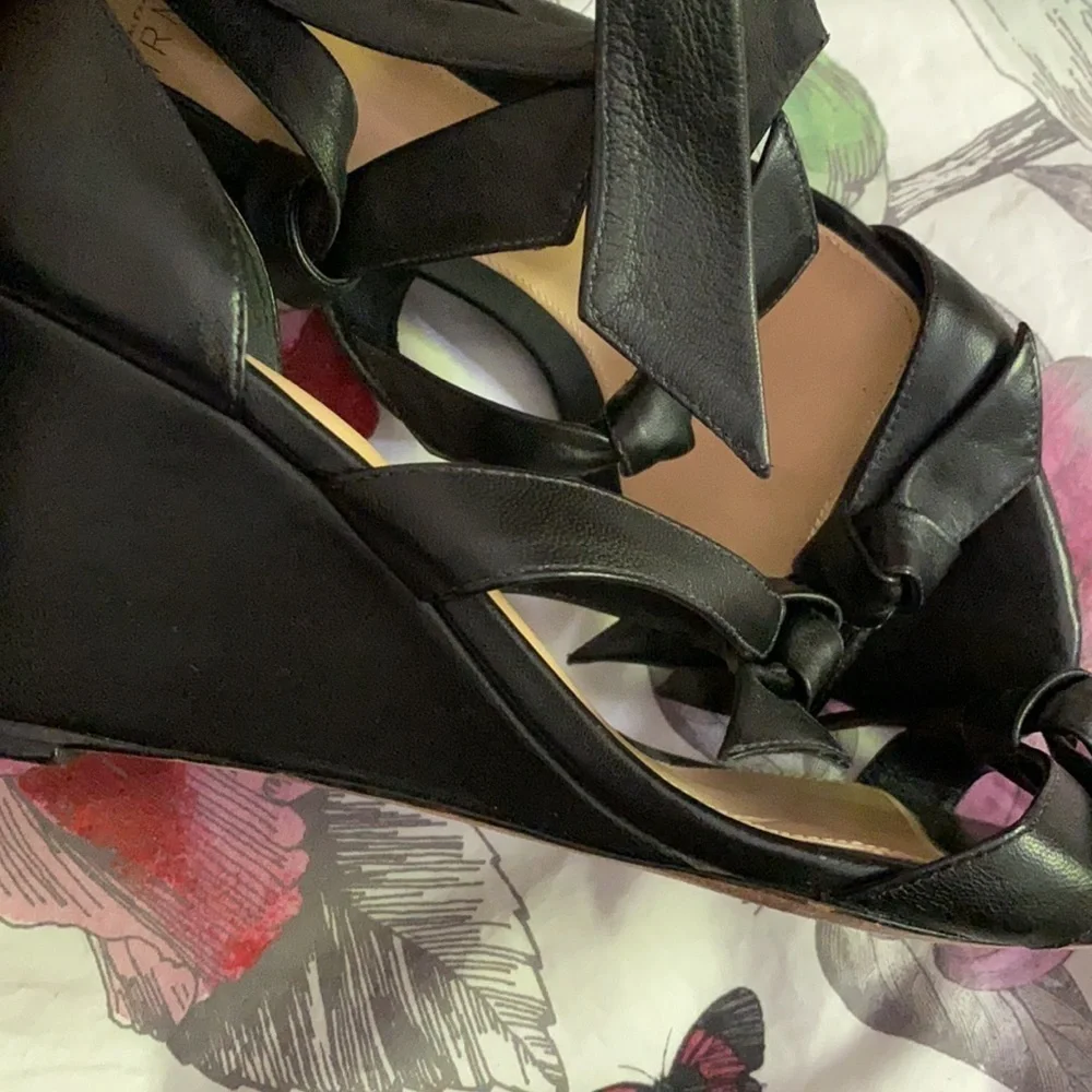 Alexandre Birman / black Lolita Giana anabela leather bow embellished wedge 36.5